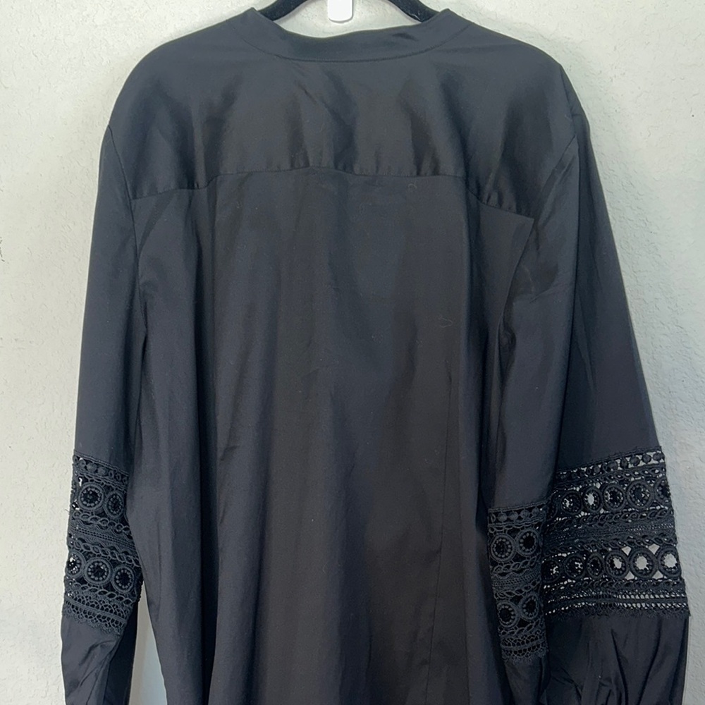 Black Button Down Shirt with Lace Sleeves - Picture 6 of 7